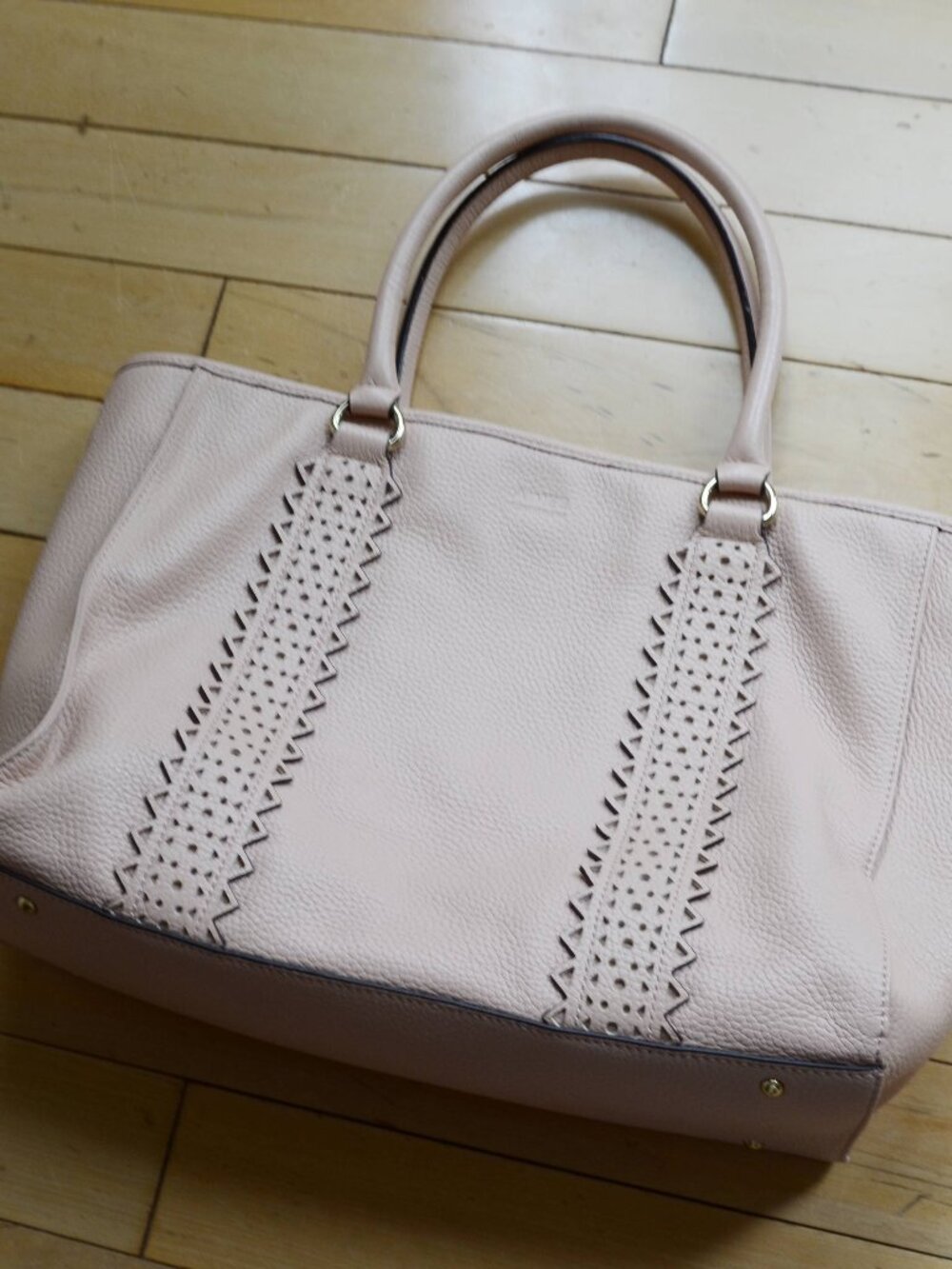 Aimee Kestenberg pink perforated lace detail leather Zip business travel tote